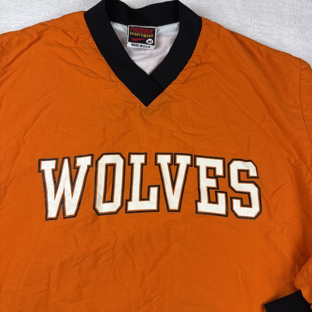 Vintage 90s Phoenix Sportswear Wolves Pullover‎ Windbreaker XL Made USA Orange